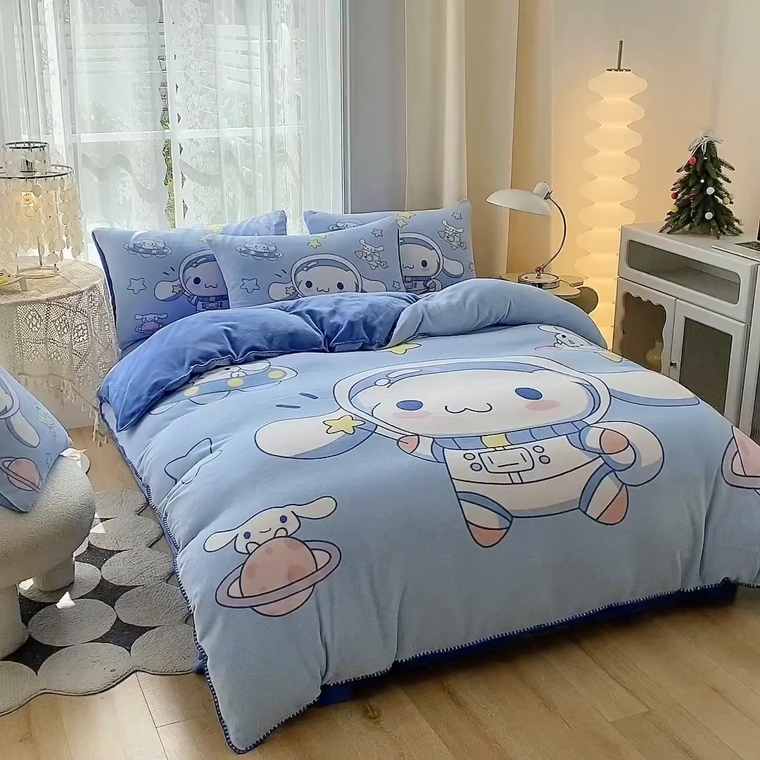 91家纺网 家纺一手货源 找家纺 一电 2025新款双面牛奶绒被套单件150x200儿童加厚法兰珊瑚绒被罩200x230冬季-第二批 太空玉桂狗