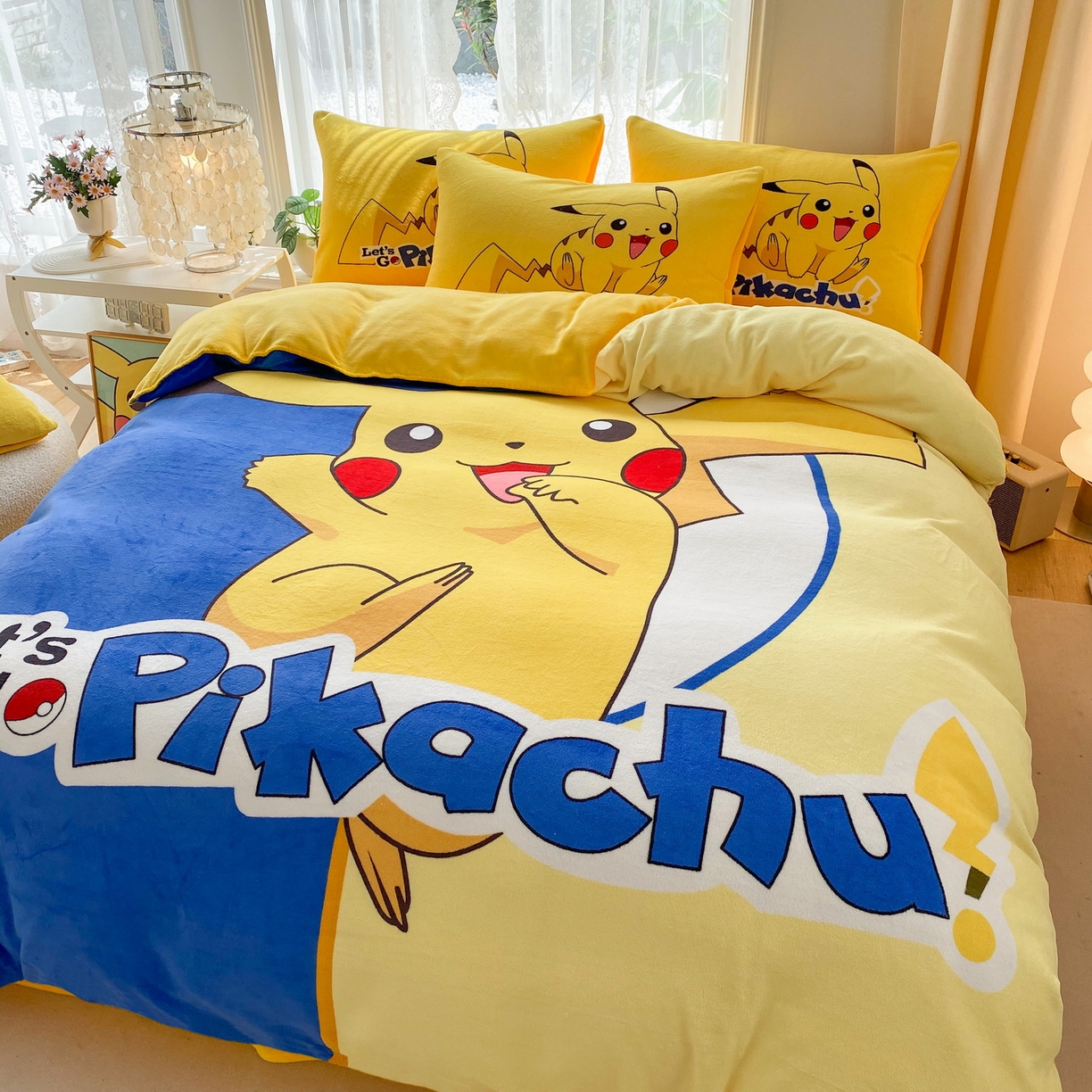 91家纺网 家纺一手货源 找家纺 一电 2025新款双面牛奶绒被套单件150x200儿童加厚法兰珊瑚绒被罩200x230冬季-第二批 淘气皮卡丘