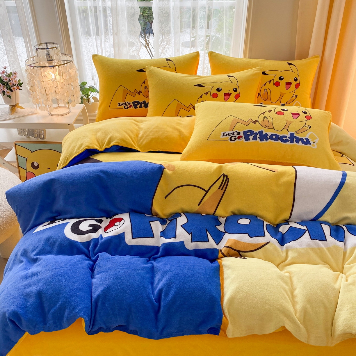 91家纺网 家纺一手货源 找家纺 一电 2025新款双面牛奶绒被套单件150x200儿童加厚法兰珊瑚绒被罩200x230冬季-第二批 淘气皮卡丘