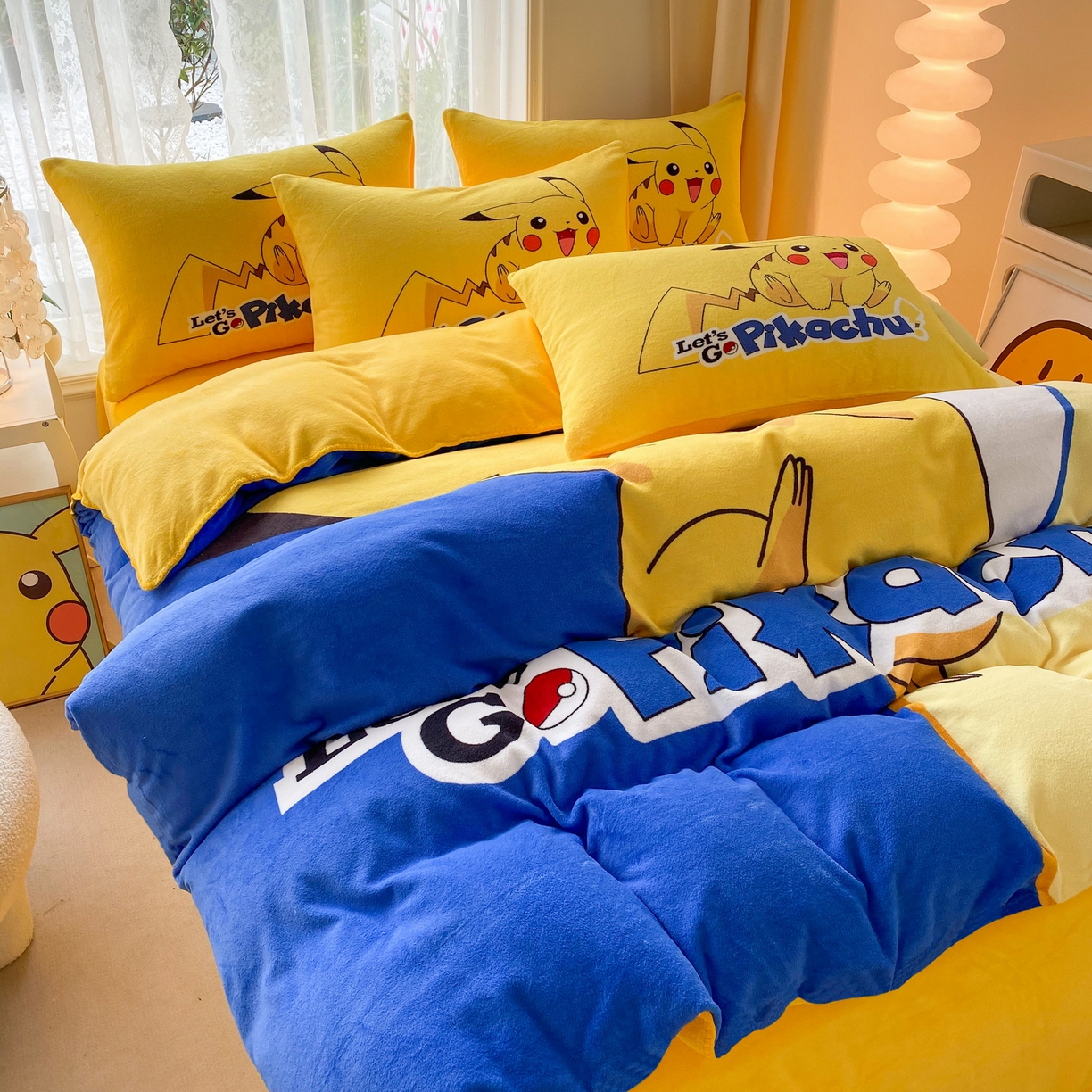 91家纺网 家纺一手货源 找家纺 一电 2025新款双面牛奶绒被套单件150x200儿童加厚法兰珊瑚绒被罩200x230冬季-第二批 淘气皮卡丘