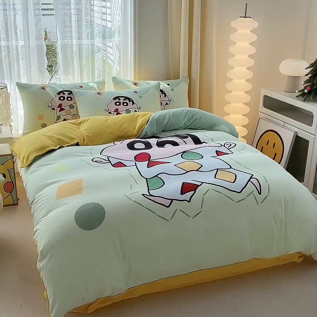 91家纺网 家纺一手货源 找家纺 一电 2025新款双面牛奶绒被套单件150x200儿童加厚法兰珊瑚绒被罩200x230冬季-第二批 小新