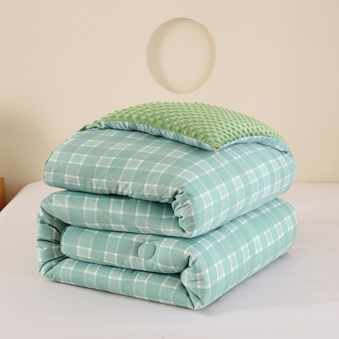 91家纺网 家纺一手货源 找家纺 乐沐 2025新款A类水洗棉双层纱豆豆绒被芯 西雅图-浅绿