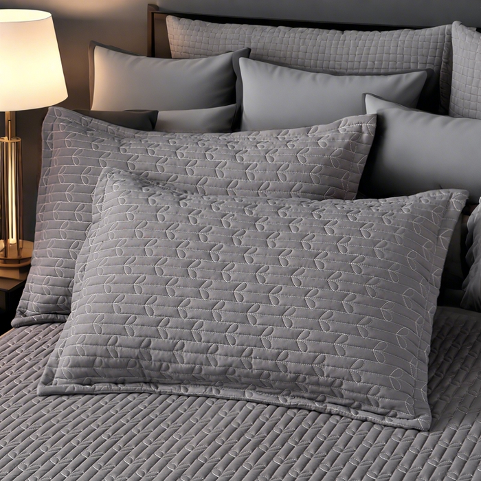 小牛席业 2025新款加厚亲肤蝴蝶结夹棉枕套 加厚亲肤蝴蝶结夹棉枕套-深灰