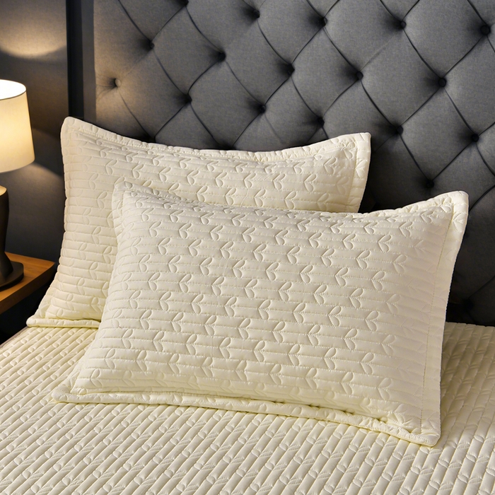 小牛席业 2025新款加厚亲肤蝴蝶结夹棉枕套 加厚亲肤蝴蝶结夹棉枕套-米色