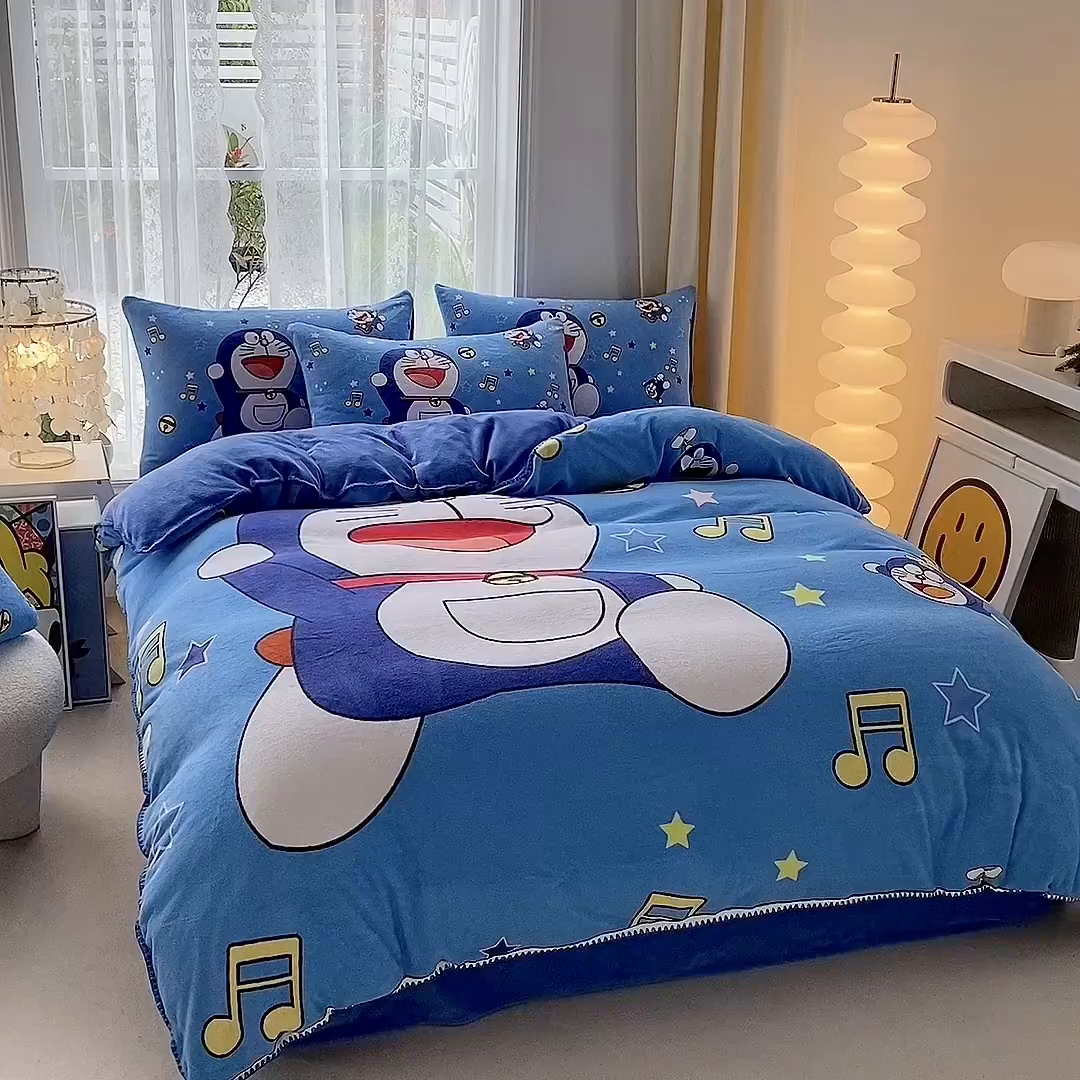 91家纺网 家纺一手货源 找家纺 一电 2025新款双面牛奶绒被套单件150x200儿童加厚法兰珊瑚绒被罩200x230冬季-第二批 音符叮当