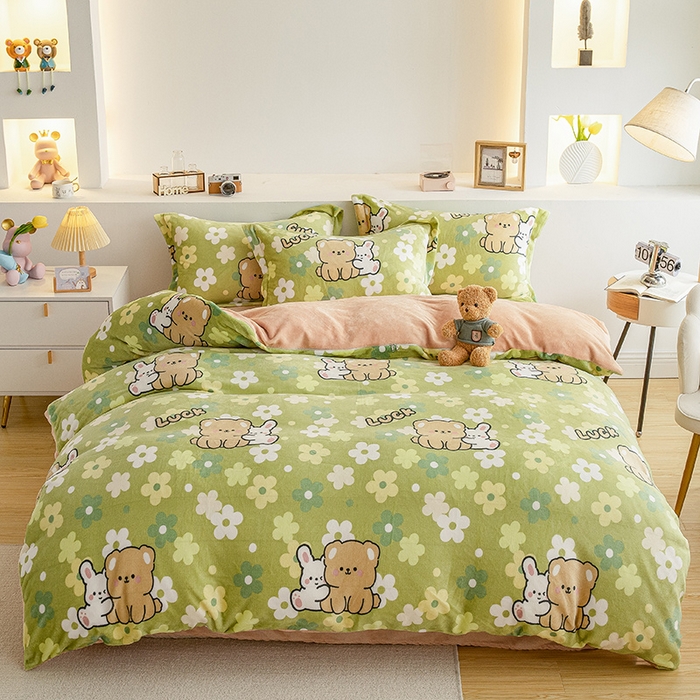 91家纺网 家纺一手货源 找家纺 宅部落 2025新款高克重牛奶绒卡通印花单被套 伊甸园