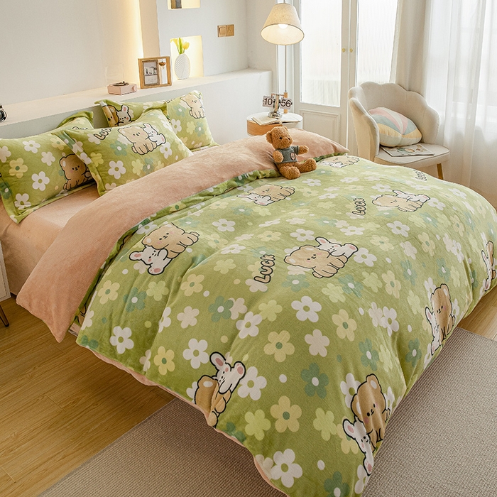 91家纺网 家纺一手货源 找家纺 宅部落 2025新款高克重牛奶绒卡通印花单被套 伊甸园