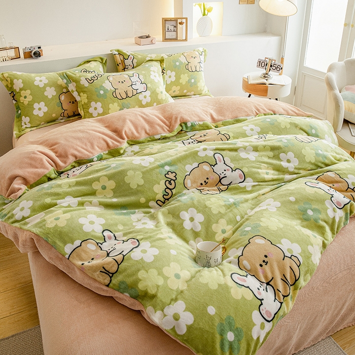 91家纺网 家纺一手货源 找家纺 宅部落 2025新款高克重牛奶绒卡通印花单被套 伊甸园