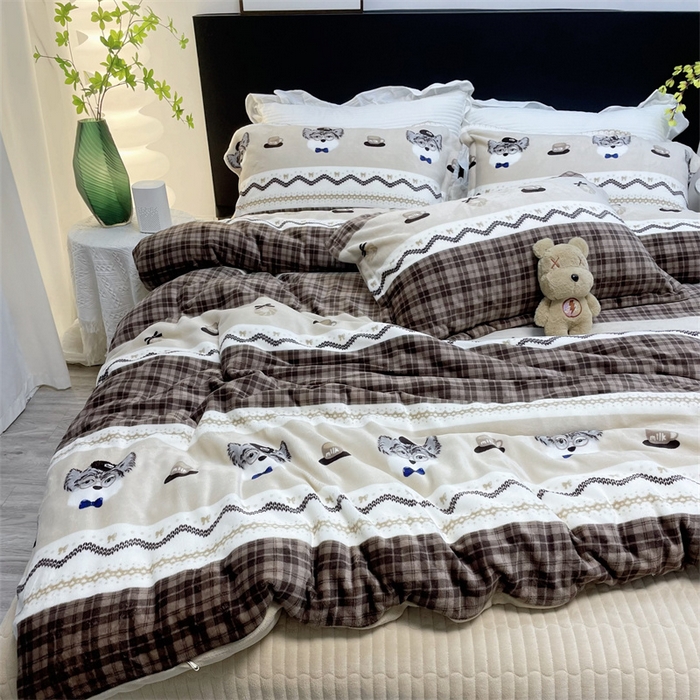 91家纺网 家纺一手货源 找家纺 富缦庭 2024新款直播爆款小清新印花牛奶绒床盖四件套 静待时光