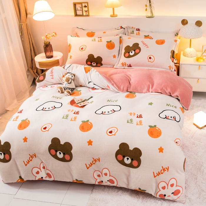 91家纺网 家纺一手货源 找家纺 宅部落 2025新款高克重牛奶绒卡通印花单被套 好运连连