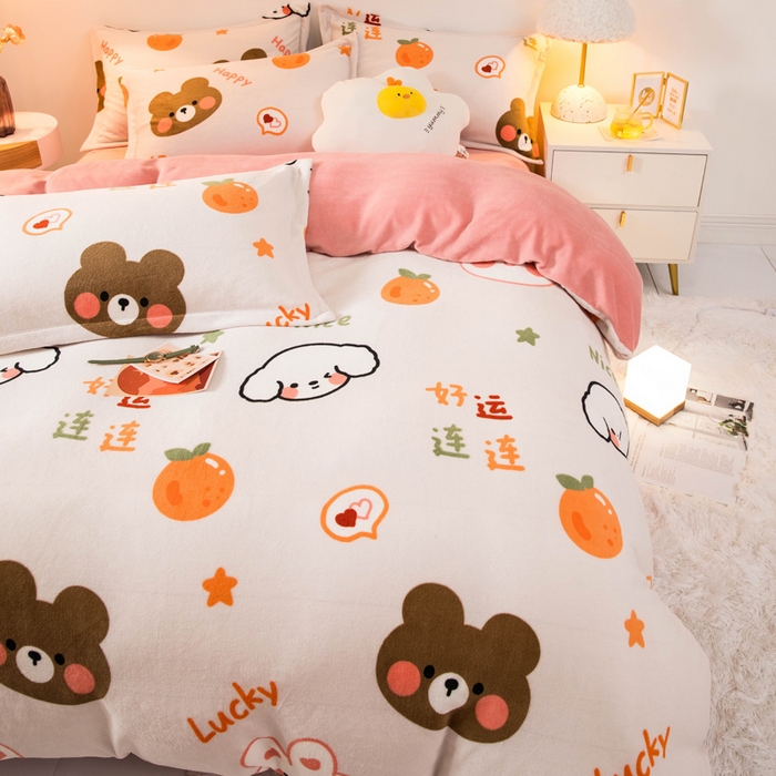 91家纺网 家纺一手货源 找家纺 宅部落 2025新款高克重牛奶绒卡通印花单被套 好运连连