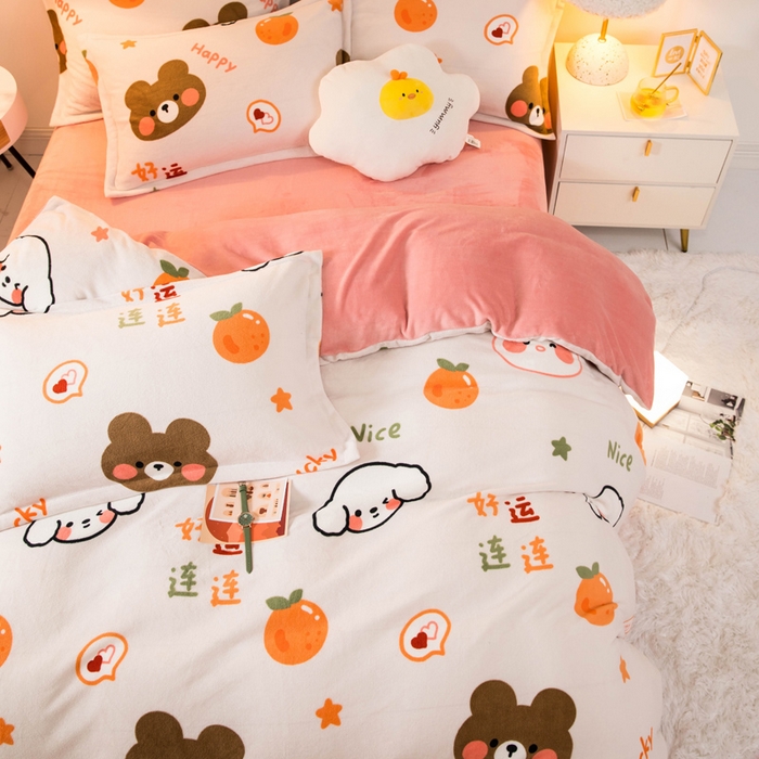 91家纺网 家纺一手货源 找家纺 宅部落 2025新款高克重牛奶绒卡通印花单被套 好运连连