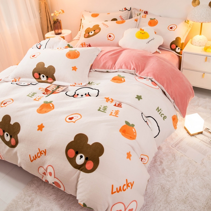 91家纺网 家纺一手货源 找家纺 宅部落 2025新款高克重牛奶绒卡通印花单被套 好运连连