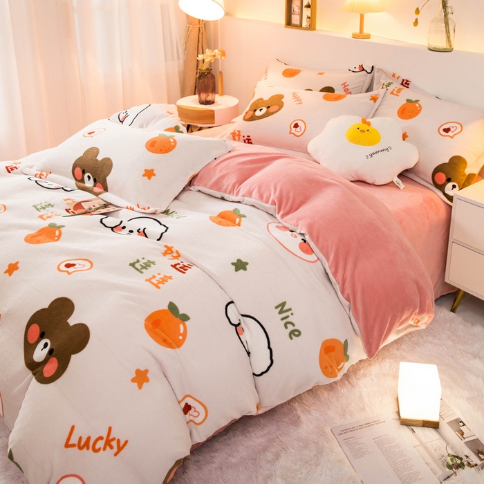 91家纺网 家纺一手货源 找家纺 宅部落 2025新款高克重牛奶绒卡通印花单被套 好运连连