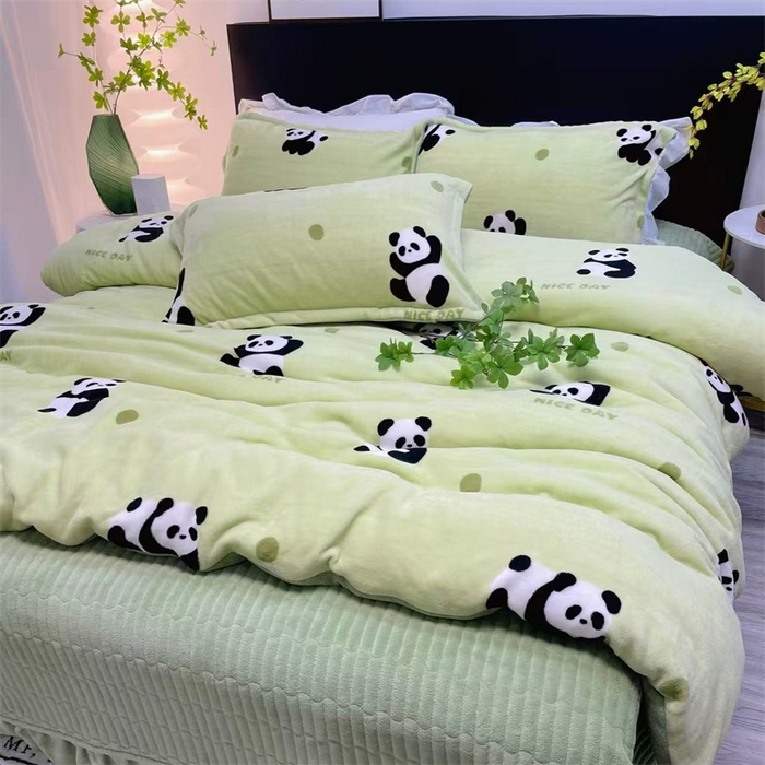 91家纺网 家纺一手货源 找家纺 （总）富缦庭 2024新款直播爆款小清新印花牛奶绒床盖四件套