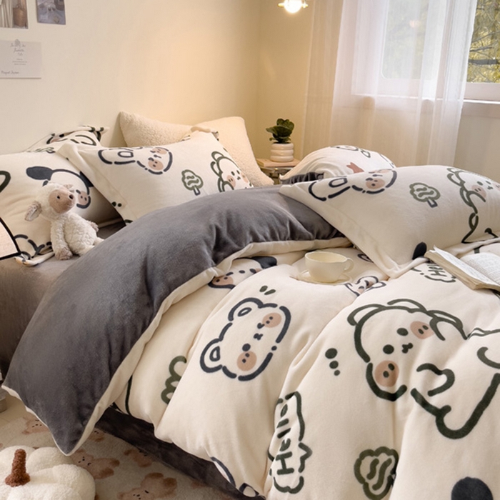 91家纺网 家纺一手货源 找家纺 宅部落 2025新款高克重牛奶绒卡通印花单被套 欢乐伙伴