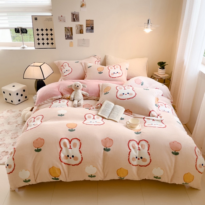 宅部落 2025新款高克重牛奶绒卡通印花单被套 小兔兔