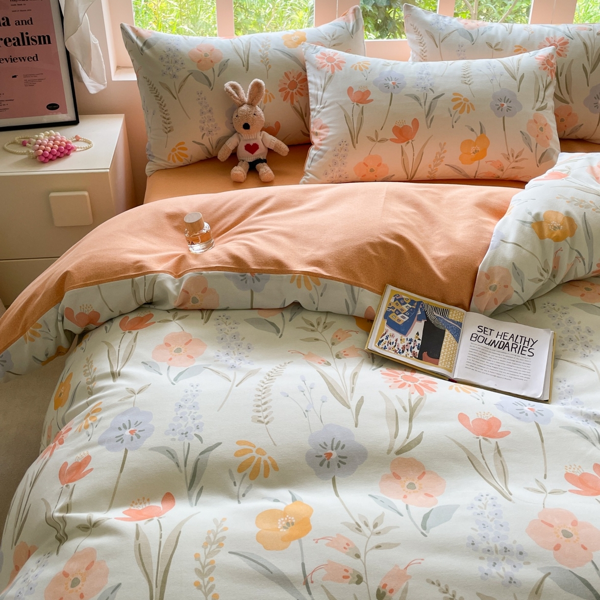 91家纺网 家纺一手货源 找家纺 本制 2025秋冬新款全棉混纺磨毛印花四件套 绿茵-蜜橙