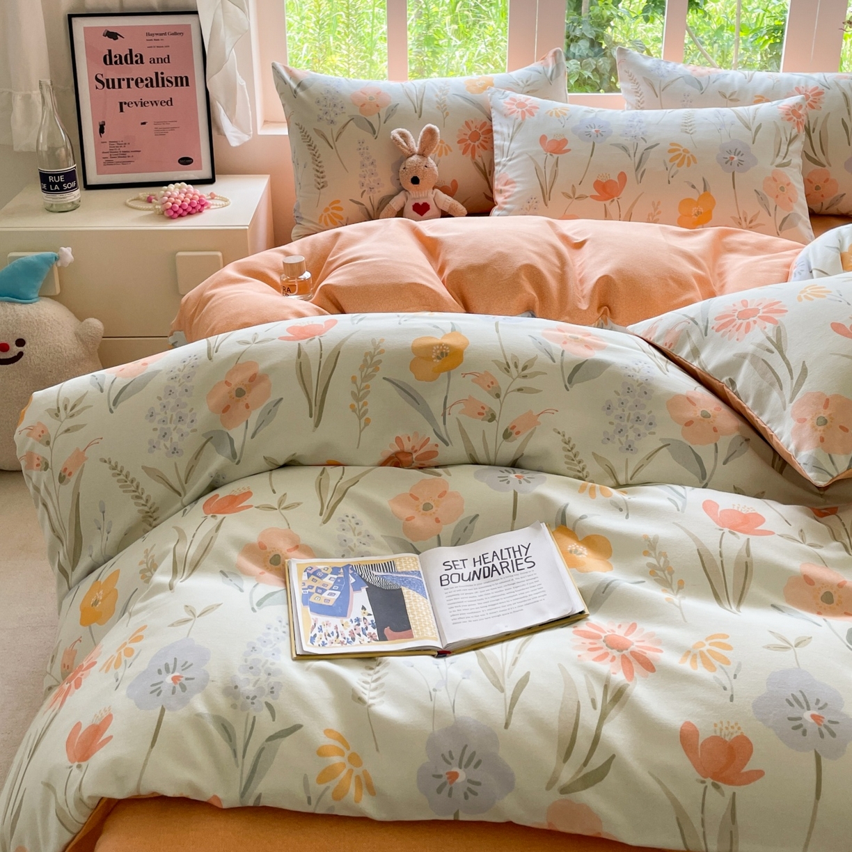 91家纺网 家纺一手货源 找家纺 本制 2025秋冬新款全棉混纺磨毛印花四件套 绿茵-蜜橙