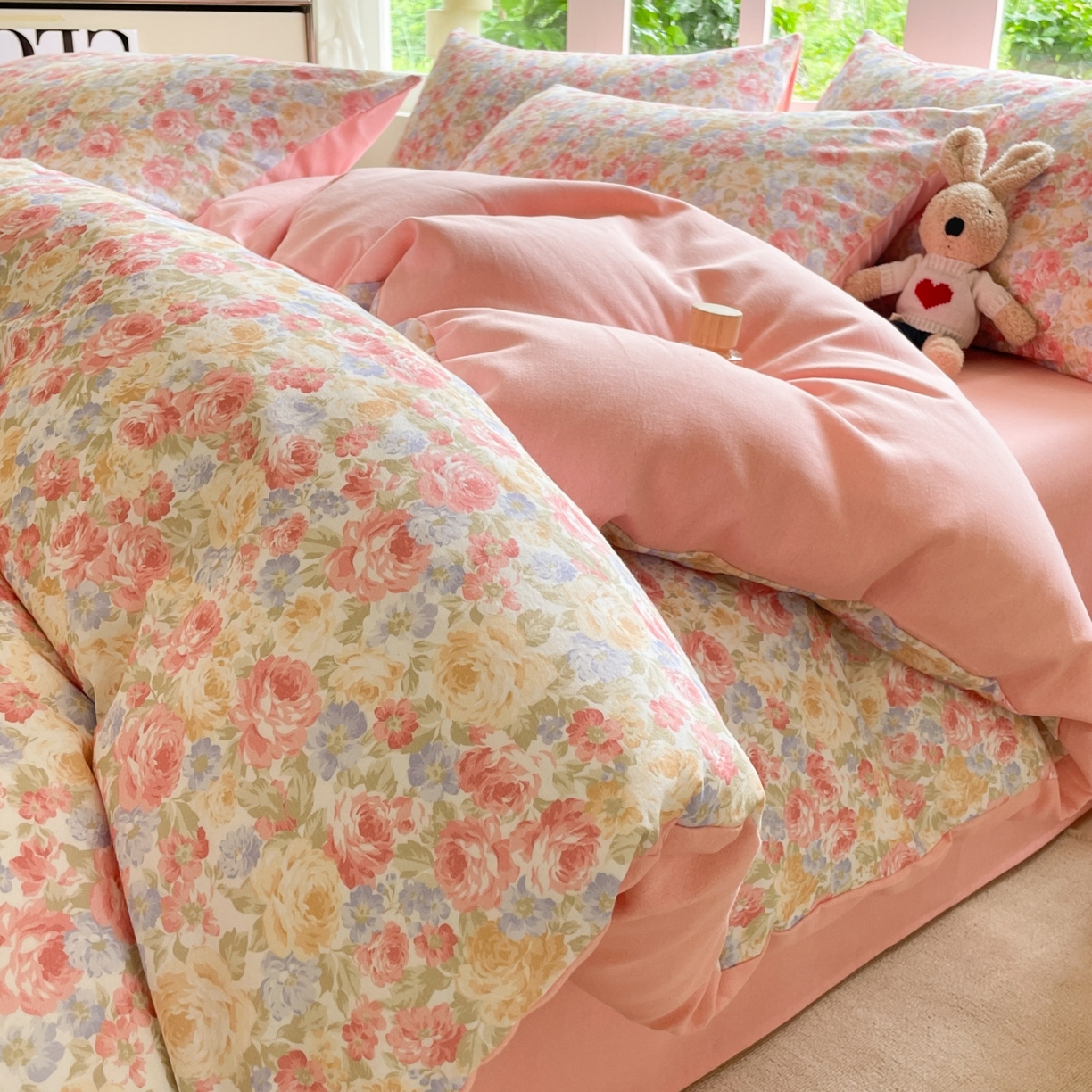 91家纺网 家纺一手货源 找家纺 本制 2025秋冬新款全棉混纺磨毛印花四件套 花千束-杨妃粉