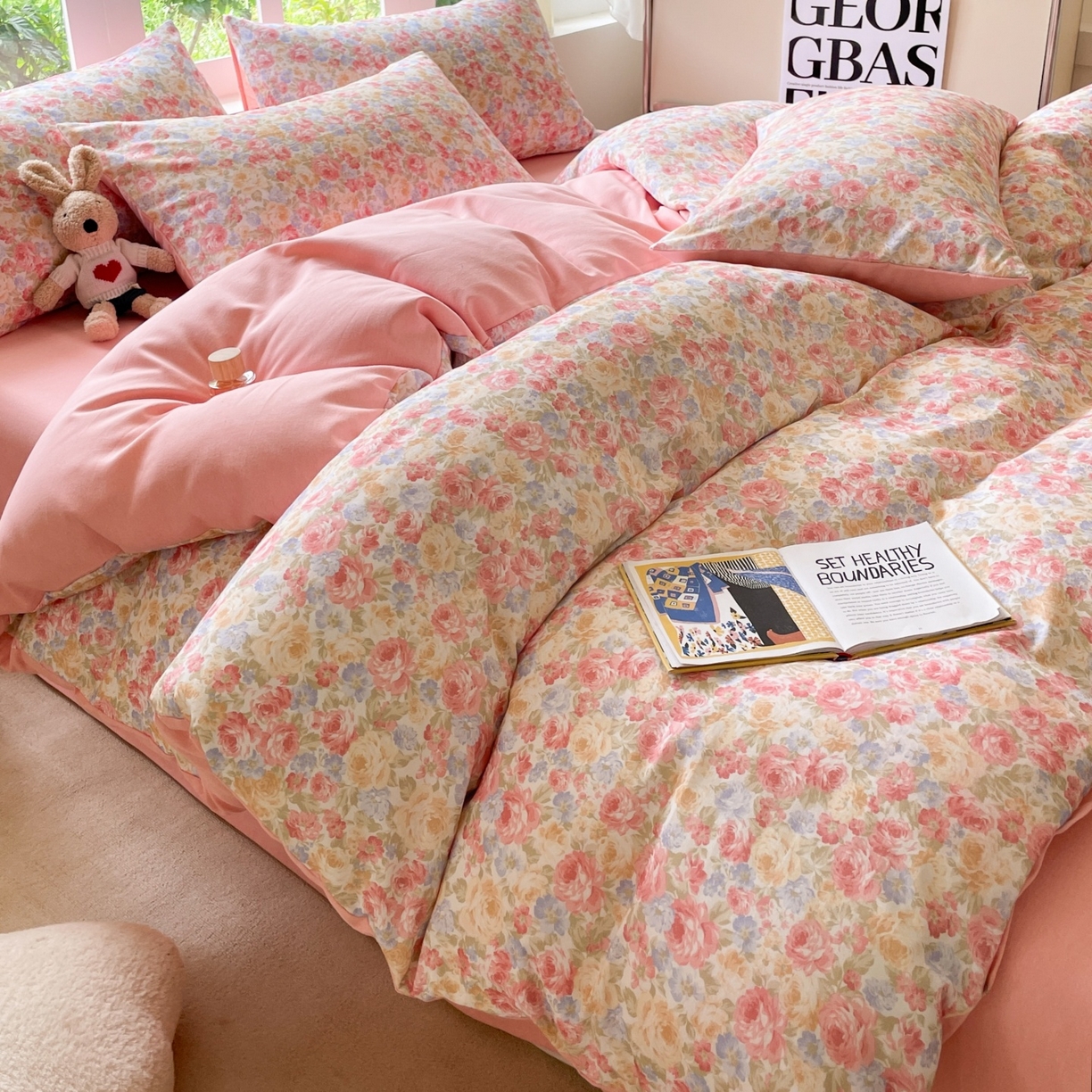 91家纺网 家纺一手货源 找家纺 本制 2025秋冬新款全棉混纺磨毛印花四件套 花千束-杨妃粉