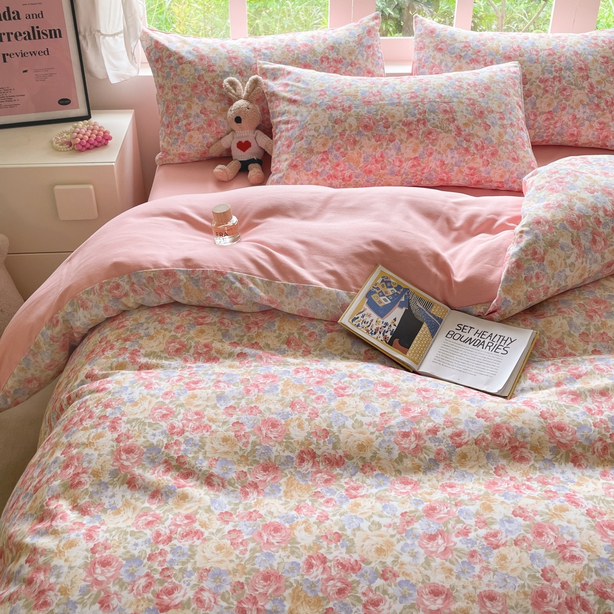 91家纺网 家纺一手货源 找家纺 本制 2025秋冬新款全棉混纺磨毛印花四件套 花千束-杨妃粉