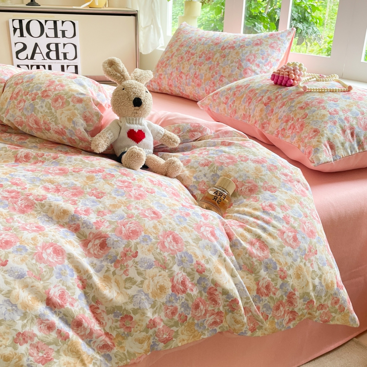 91家纺网 家纺一手货源 找家纺 本制 2025秋冬新款全棉混纺磨毛印花四件套 花千束-杨妃粉