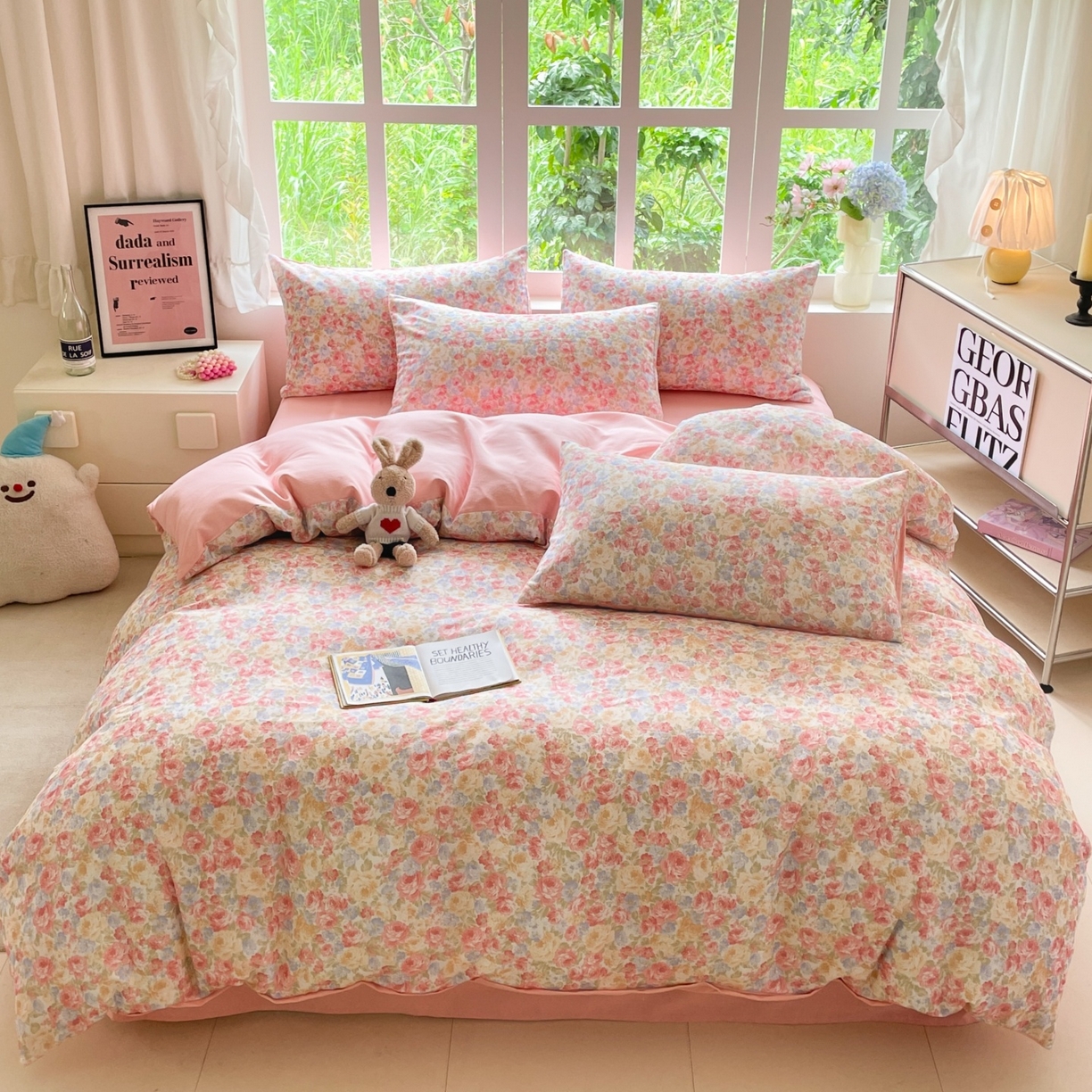 本制 2025秋冬新款全棉混纺磨毛印花四件套 花千束-杨妃粉