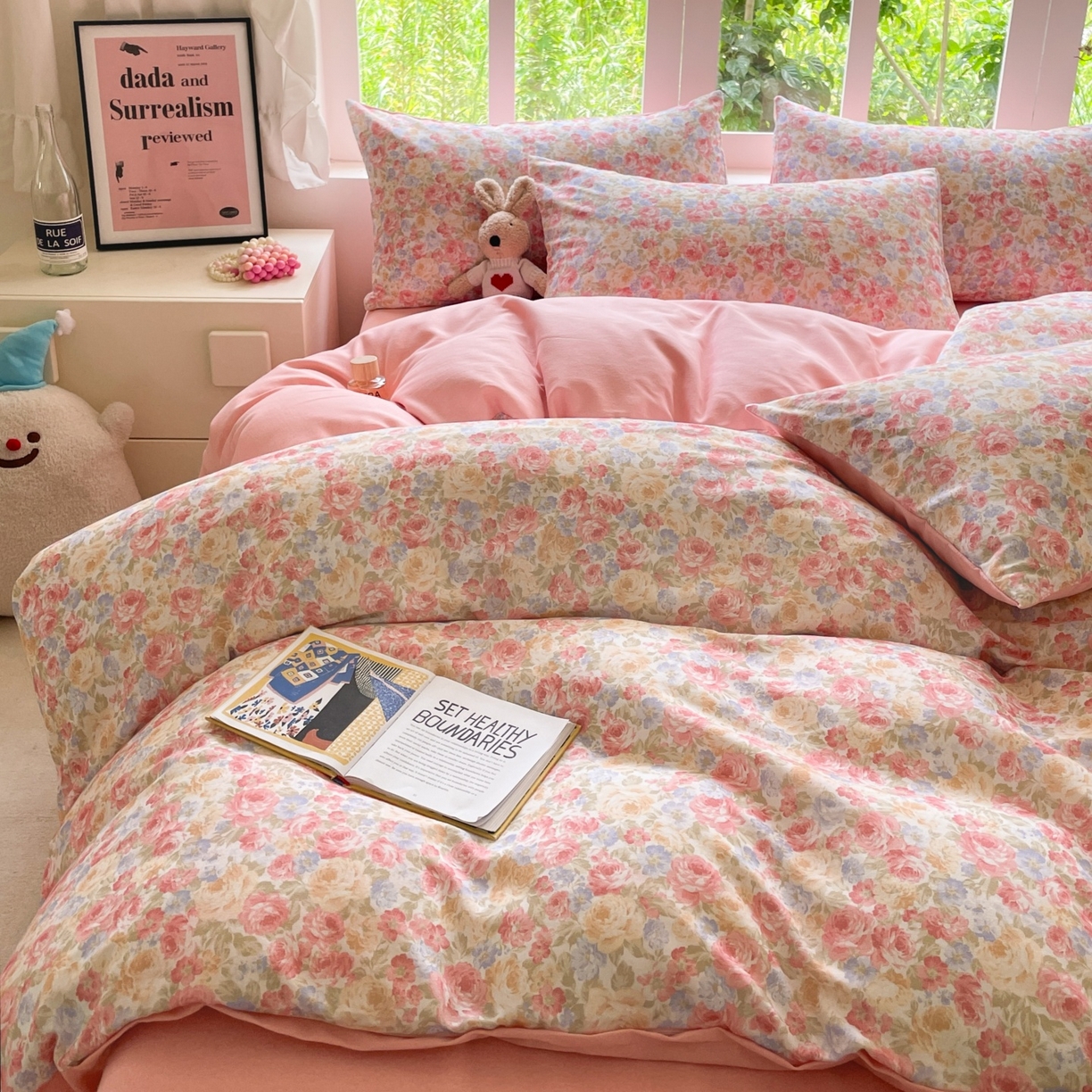 91家纺网 家纺一手货源 找家纺 本制 2025秋冬新款全棉混纺磨毛印花四件套 花千束-杨妃粉