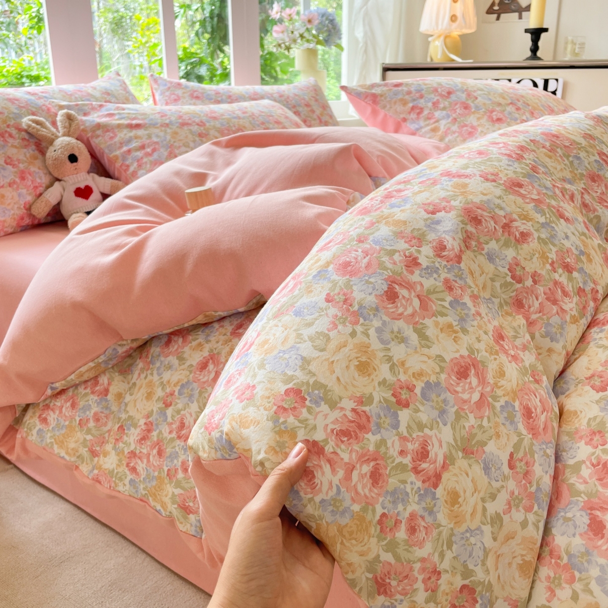 91家纺网 家纺一手货源 找家纺 本制 2025秋冬新款全棉混纺磨毛印花四件套 花千束-杨妃粉