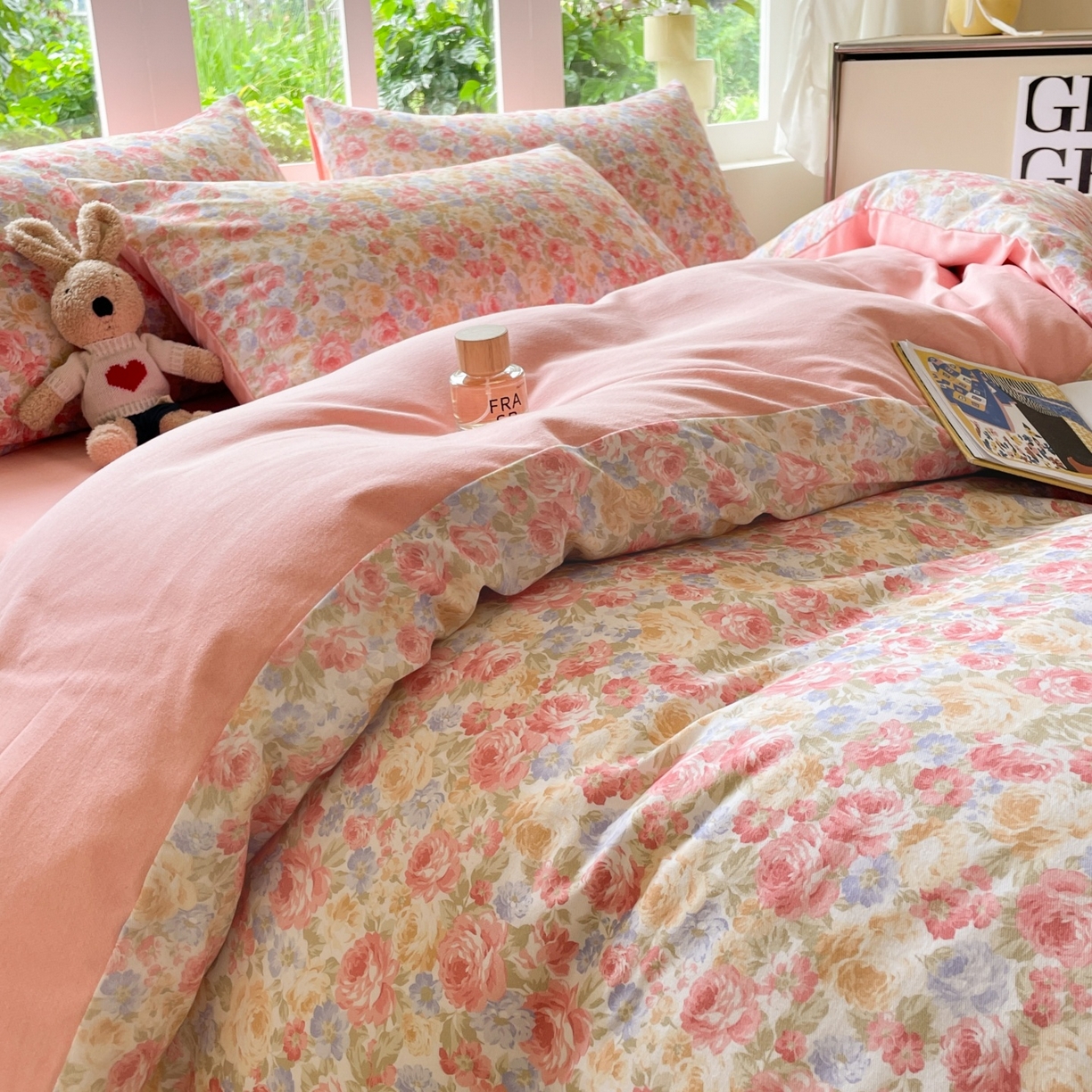 91家纺网 家纺一手货源 找家纺 本制 2025秋冬新款全棉混纺磨毛印花四件套 花千束-杨妃粉