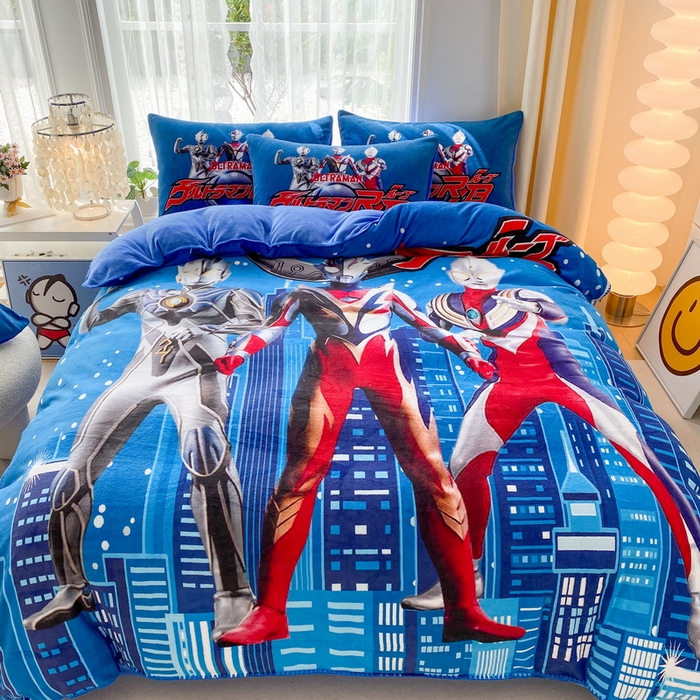 一电 2025新款冬季双面牛奶珊瑚绒床上四件套法兰绒床品加绒被套床单三件套-第一批 奥特归来 (2)