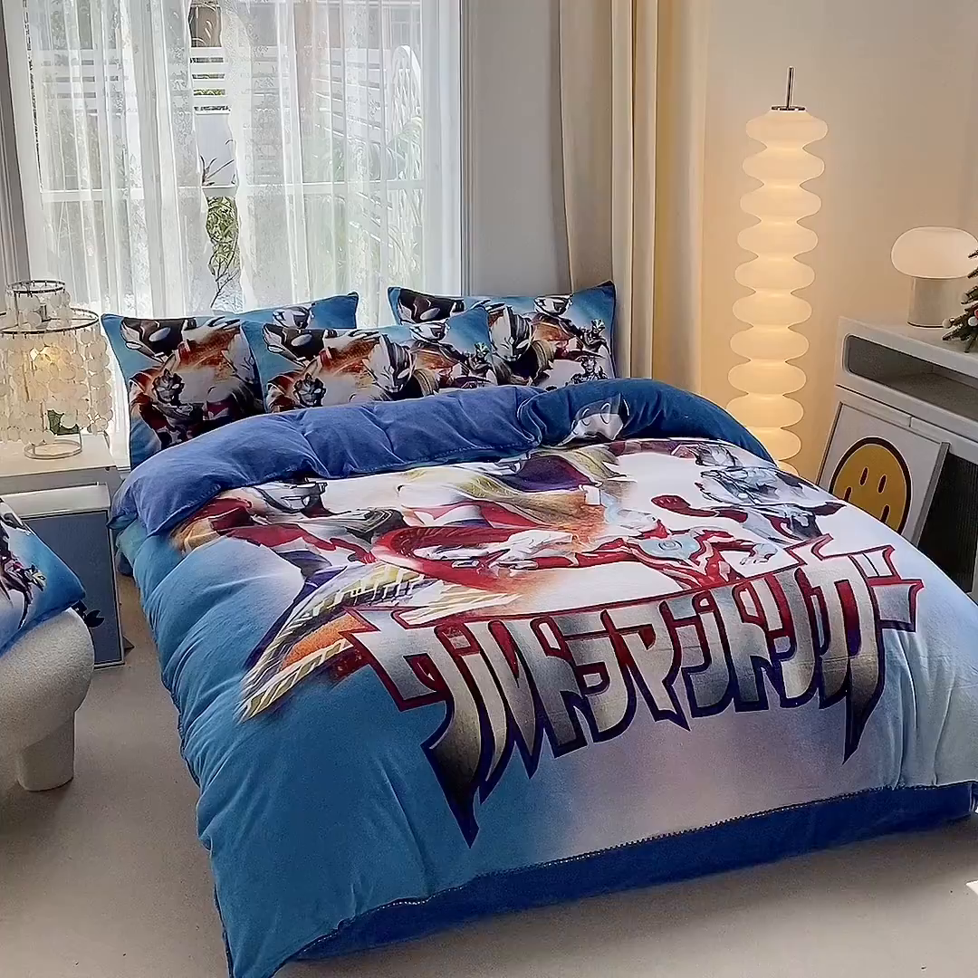 91家纺网 家纺一手货源 找家纺 一电 2025新款冬季双面牛奶珊瑚绒床上四件套法兰绒床品加绒被套床单三件套-第一批 闪电奥特曼 (3)