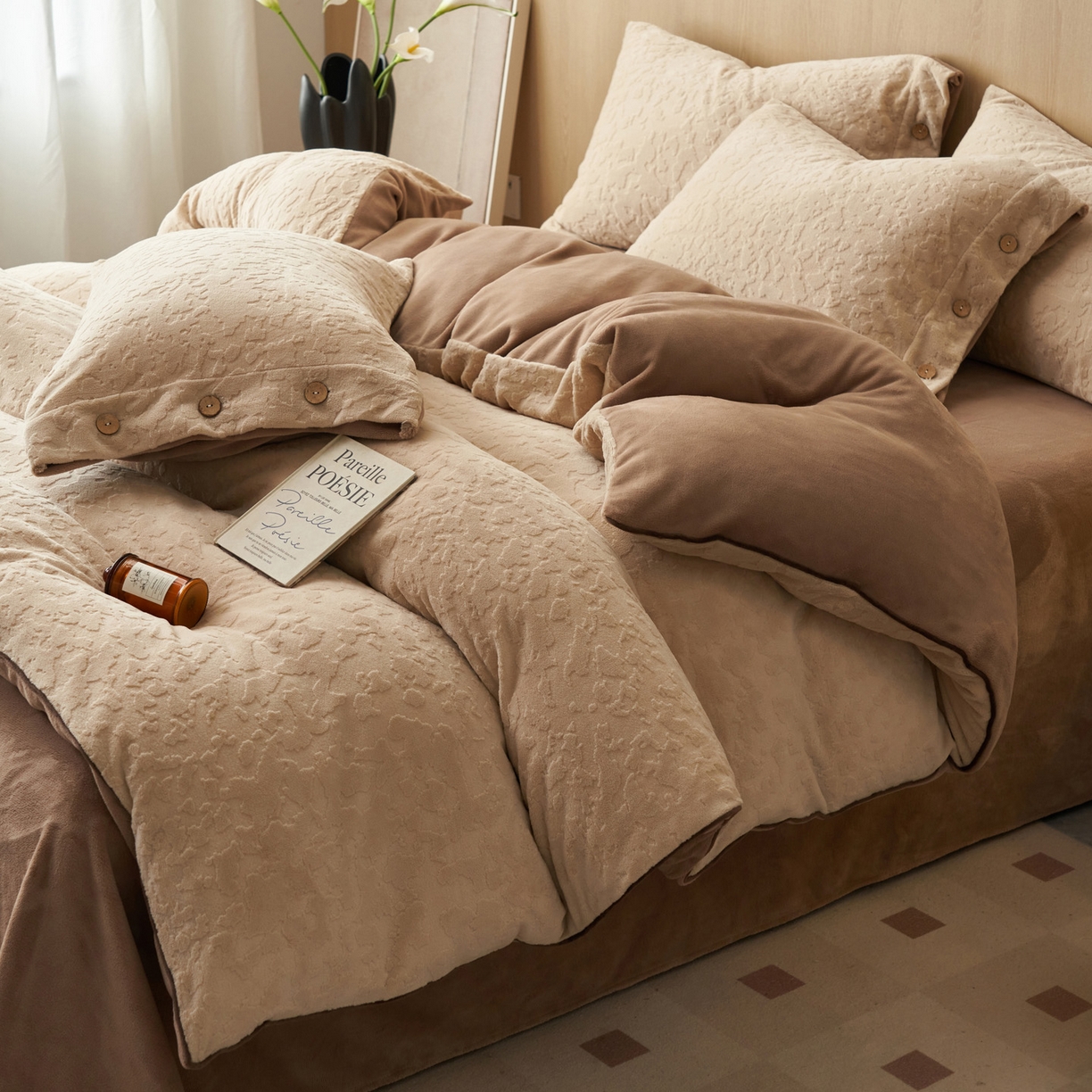 91家纺网 家纺一手货源 找家纺 （总）寐绸家纺 2025秋冬新款230g牛奶绒壁纸风雕花四件套