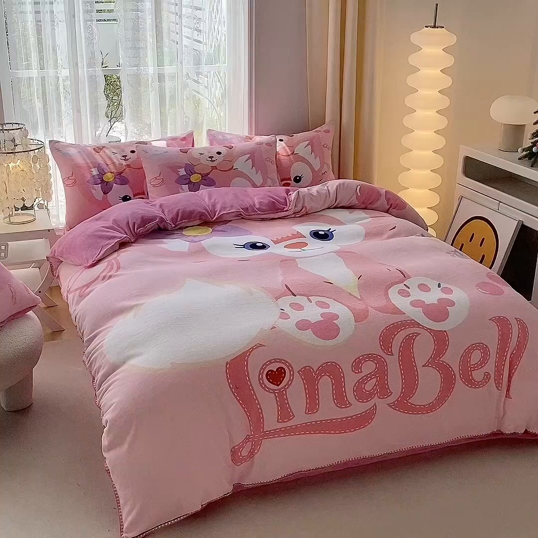 91家纺网 家纺一手货源 找家纺 一电 2025新款冬季双面牛奶珊瑚绒床上四件套法兰绒床品加绒被套床单三件套-第二批 贝贝熊