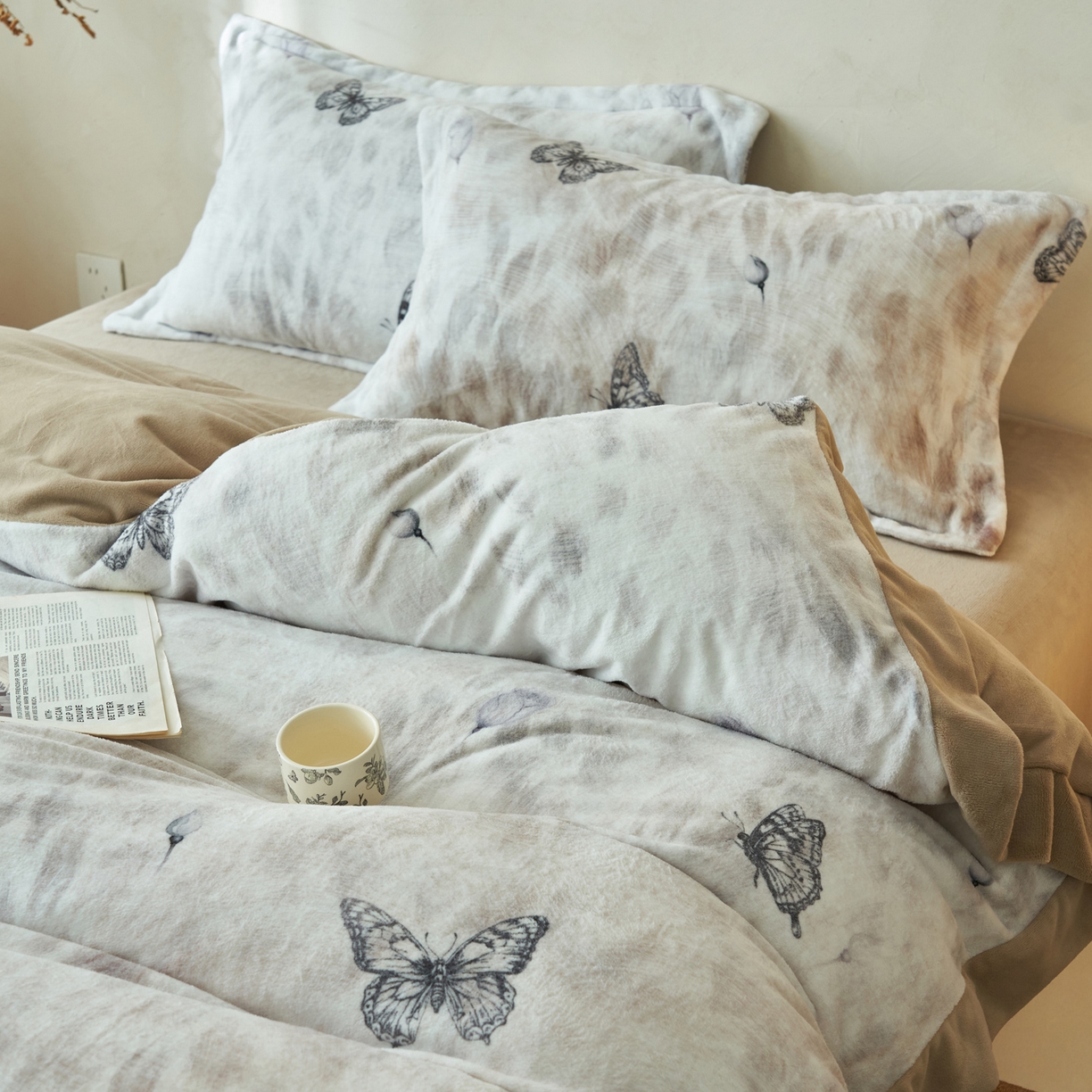 91家纺网 家纺一手货源 找家纺 （总）寐绸家纺 2025秋冬新款230g棉麻风牛奶绒四件套