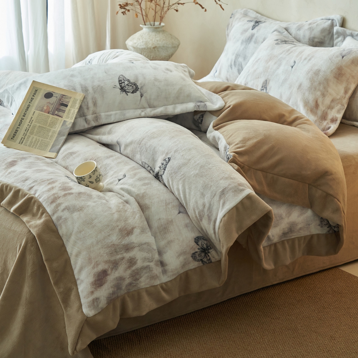 91家纺网 家纺一手货源 找家纺 （总）寐绸家纺 2025秋冬新款230g棉麻风牛奶绒四件套