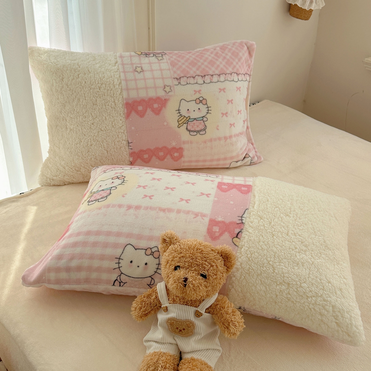 91家纺网 家纺一手货源 找家纺 顾里家纺 2025新款ins韩风甜感羊羔拼接牛奶绒少女系四件套 喵友派对