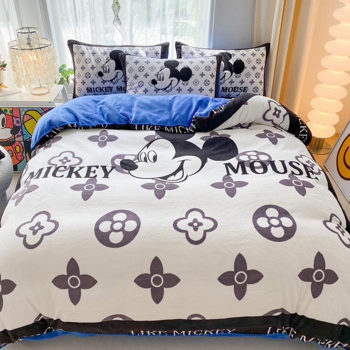 一电 2025新款冬季双面牛奶珊瑚绒床上四件套法兰绒床品加绒被套床单三件套-第二批 潮流米奇