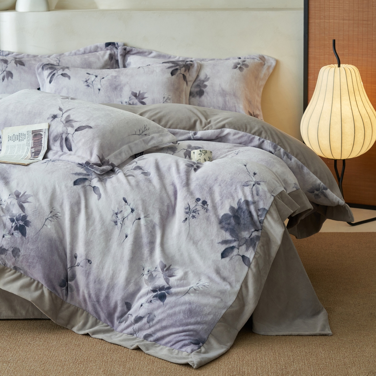 寐绸家纺 2025秋冬新款230g棉麻风牛奶绒四件套 棉麻风四件套-墨蓝