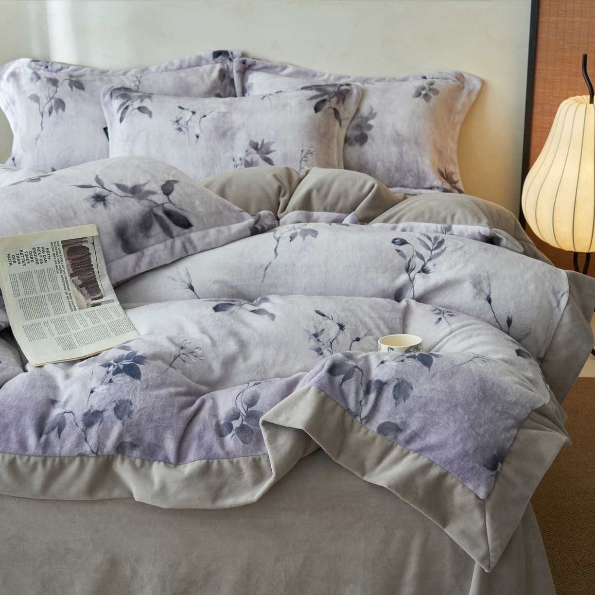 91家纺网 家纺一手货源 找家纺 寐绸家纺 2025秋冬新款230g棉麻风牛奶绒四件套 棉麻风四件套-墨蓝