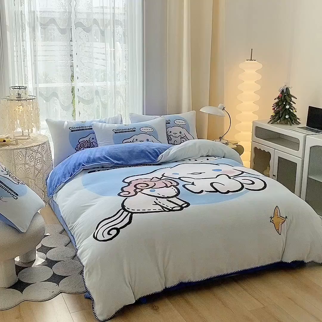 91家纺网 家纺一手货源 找家纺 一电 2025新款冬季双面牛奶珊瑚绒床上四件套法兰绒床品加绒被套床单三件套-第二批 可爱玉桂狗