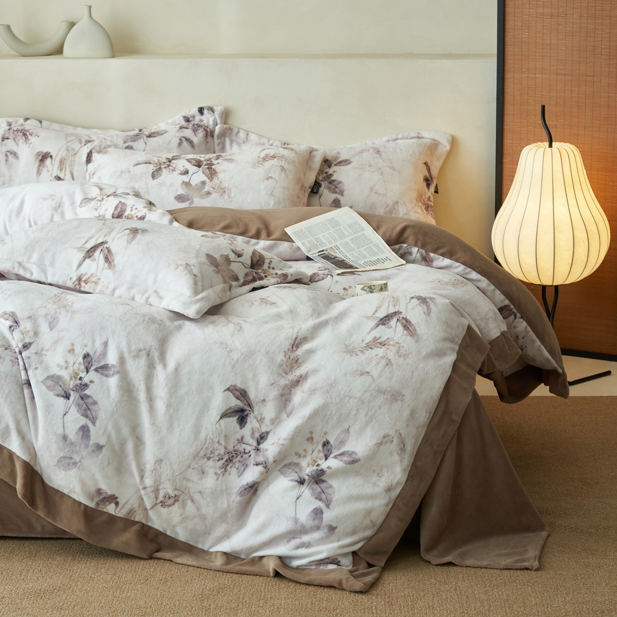 寐绸家纺 2025秋冬新款230g棉麻风牛奶绒四件套 棉麻风四件套-相伴