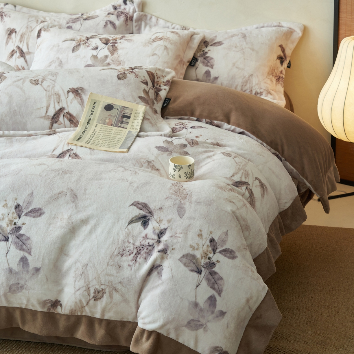 91家纺网 家纺一手货源 找家纺 寐绸家纺 2025秋冬新款230g棉麻风牛奶绒四件套 棉麻风四件套-相伴