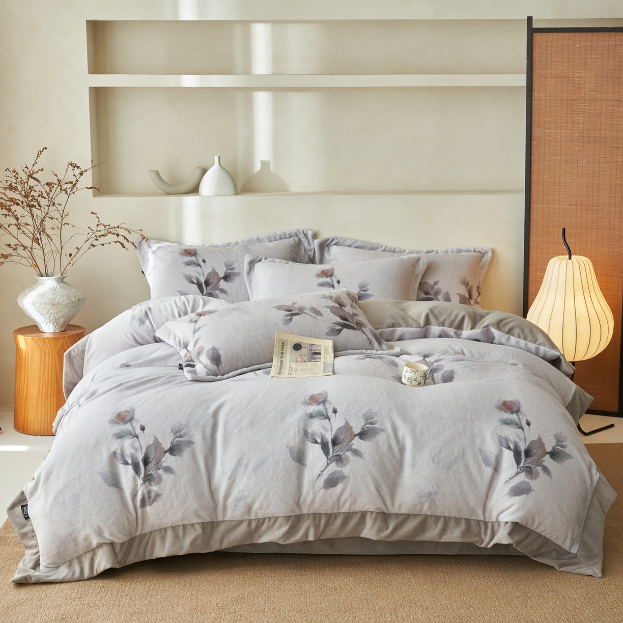 91家纺网 家纺一手货源 找家纺 寐绸家纺 2025秋冬新款230g棉麻风牛奶绒四件套 棉麻风四件套-雅梦