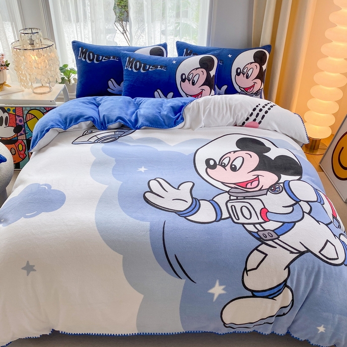 一电 2025新款冬季双面牛奶珊瑚绒床上四件套法兰绒床品加绒被套床单三件套-第二批 太空米奇