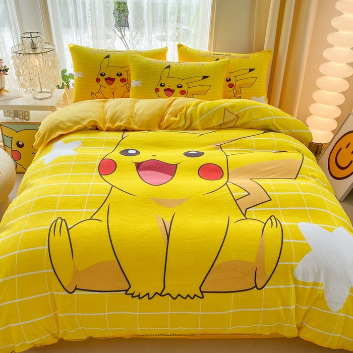 一电 2025新款冬季双面牛奶珊瑚绒床上四件套法兰绒床品加绒被套床单三件套-第二批 网红皮卡丘