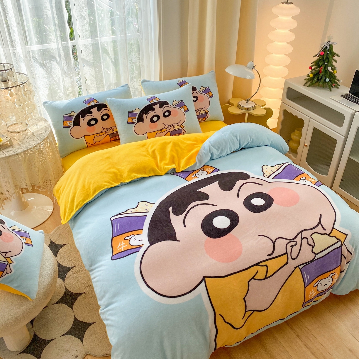 91家纺网 家纺一手货源 找家纺 一电 2025新款冬季双面牛奶珊瑚绒床上四件套法兰绒床品加绒被套床单三件套-第二批 奶茶小新