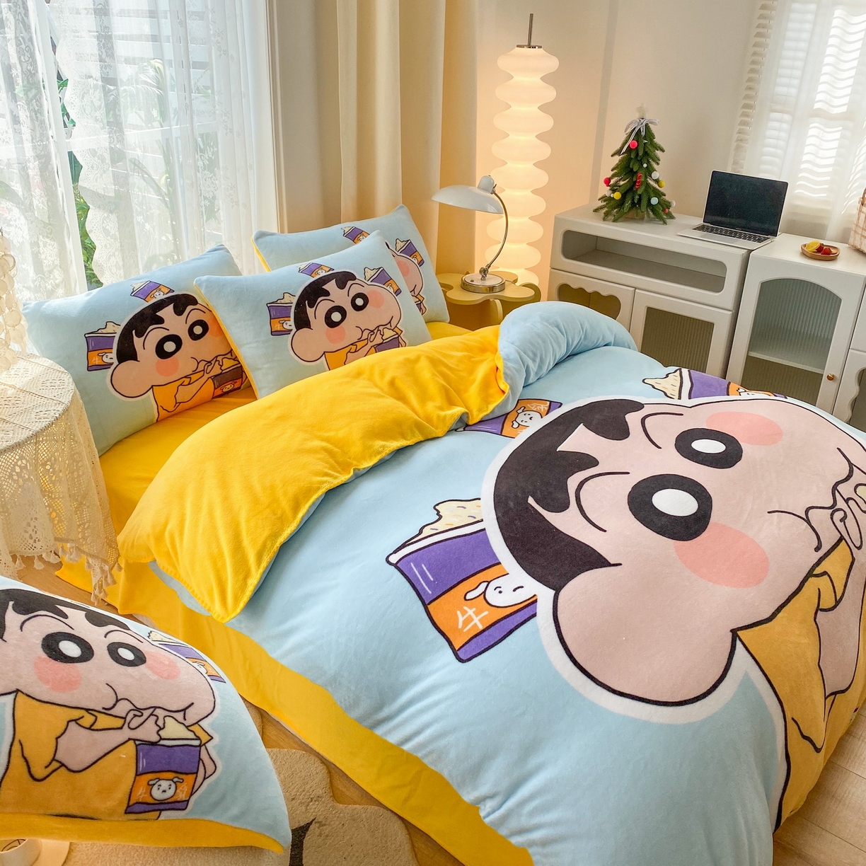 91家纺网 家纺一手货源 找家纺 一电 2025新款冬季双面牛奶珊瑚绒床上四件套法兰绒床品加绒被套床单三件套-第二批 奶茶小新