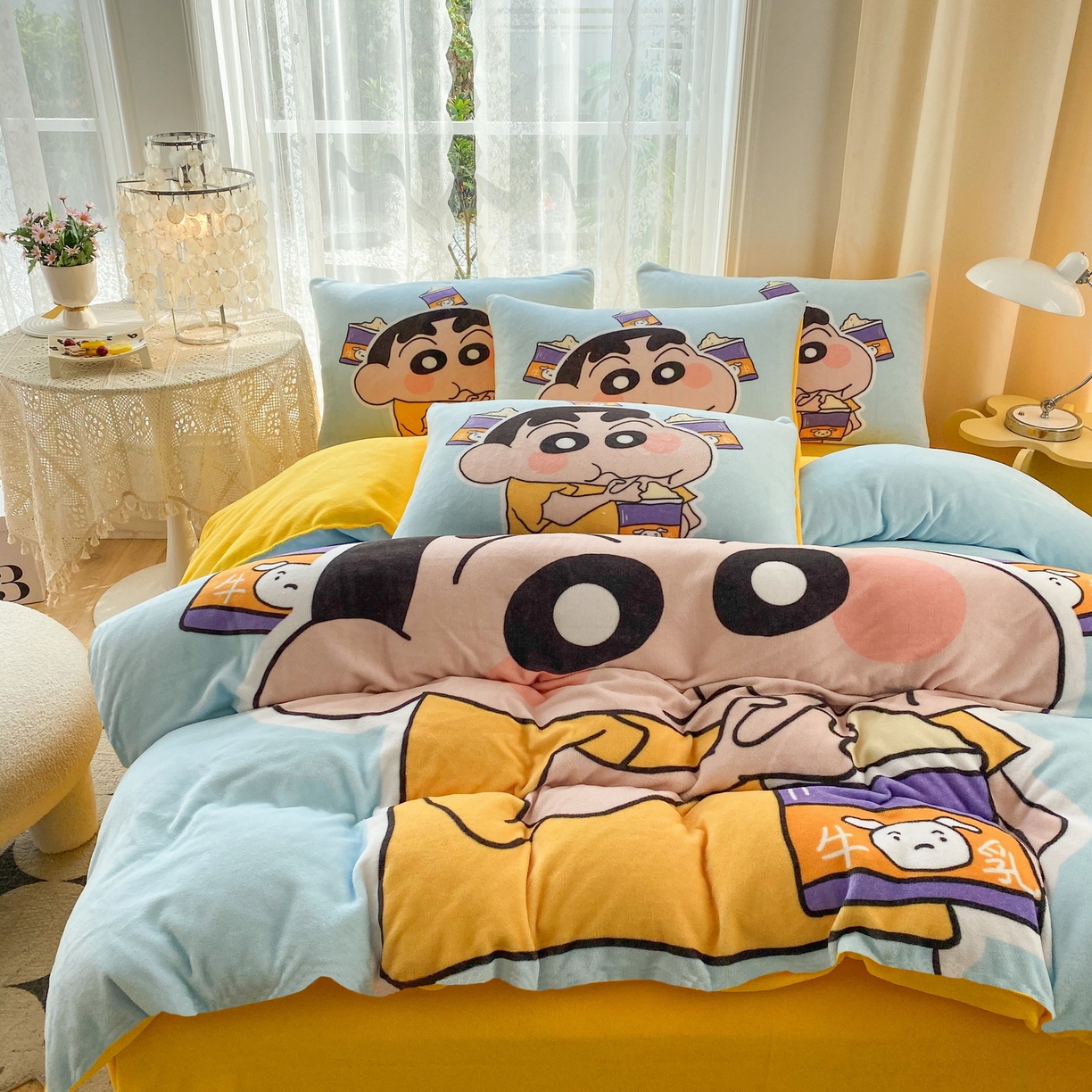 91家纺网 家纺一手货源 找家纺 一电 2025新款冬季双面牛奶珊瑚绒床上四件套法兰绒床品加绒被套床单三件套-第二批 奶茶小新